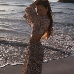 Zara Cut Out Printed Long Sleeve Dress